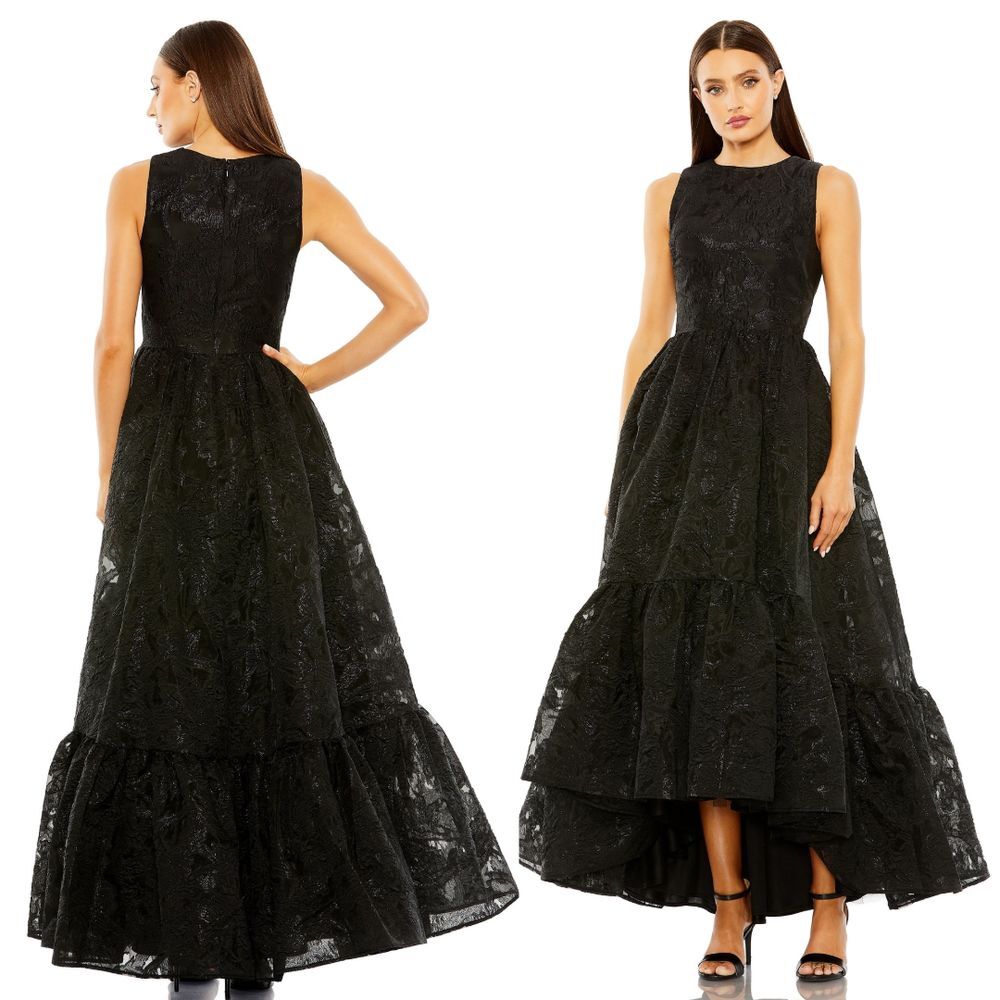 Mac Duggal Black Sleeveless High-Low Lace Ball Gown